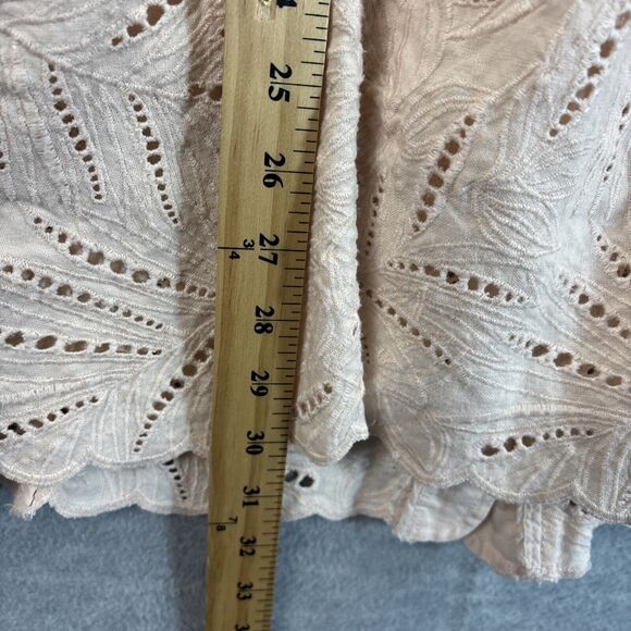 Chicos Linen Zip Up Jacket M Pink Eyelet 3/4 Sleeve Tunic Pockets Lagenlook‎ - Picture 13 of 16